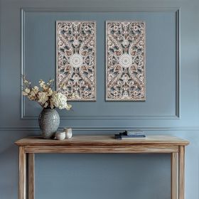 2-Piece Botanical Carved Wood Wall Decor – Vintage Floral Panels
