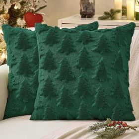 Dark Green Faux Wool Winter Pillow Covers – Set of 2 (18×18)
