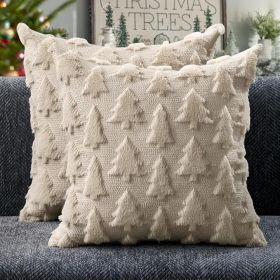 Soft Faux Wool Winter Pillow Covers – Tree Pattern Set of 2 (18×18)
