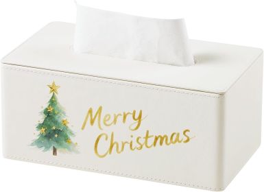 Christmas Tissue Box Cover, Leather Tissue Cover Rectangle, Xmas Decorative Tissue Box Holder for Bathroom Holiday Home Christmas Decor