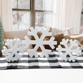 Wooden Snowflake Decorations – 3PCS Winter White Standing Set