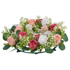 Artificial Rose Wreath, 14-Inch Diameter Faux Flower Wreath with Pink and White Roses, Flower Arrangement Centerpiece for Valentine's, Mother's Day