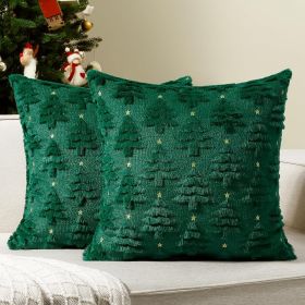 Christmas Throw Pillow Covers 18 x 18 Inch Set of 2, Xmas Winter Christmas Tree Faux Fur Cushion Covers