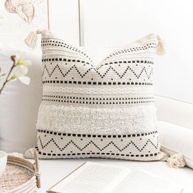 BlissBlush Decorative Throw Pillow Cover 20x20 Square Boho Black Neutral White Accent Pillowcase Tassels Farmhouse Cushion for Couch Sofa Bedroom Livi