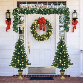 4-Piece LED Winter Entrance Set – Garland, Wreath & Lighted Trees