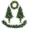 4-Piece LED Winter Entrance Set – Garland, Wreath & Lighted Trees