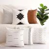 Set of 6 Modern Throw Pillow Covers – Faux Leather & Neutral Woven Decor (18×18)
