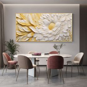 Hand Painted Oil Painting Original Blooming Flower Oil Painting on Canvas Abstract White Floral Painting Modern Living room Wall Decor (Style: 1, size: 75x150cm)