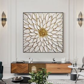 Handmade Oil Painting Original Blooming Flower Oil Painting on Canvas Textured Wall Art Abstract Gold Art Custom Gold Foil Painting Living Room Wall D (Style: 1, size: 120x120cm)