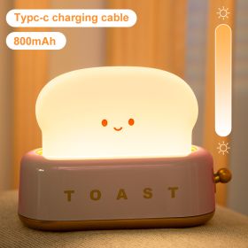 LED Creative Toast Night Light Bread Machine Lights Charging Dimming Toast Lamp Bedroom Children Timing Sleep Lamps Bedside Gift (Ships From: China, Emitting Color: Upgrade pink)