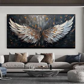 Abstract Wings Oil Painting on Canvas Large Wall Art Original Feather Painting Wings Wall Decor Living room Home Decor Gifts for Friend (Style: 1, size: 140x280cm)
