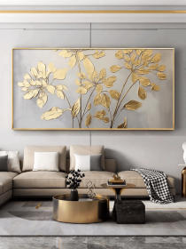 Gold leaf Acrylic Painting Oversized Horizontal Wall Art Abstract Texture Artwork Extra Large Handmade Painting Floral Art Decor for Home (Style: 1, size: 70x140cm)