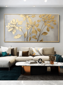 Gold leaf Acrylic Painting Oversized Horizontal Wall Art Abstract Texture Artwork Extra Large Handmade Painting Floral Art Decor for Home (Style: 1, size: 80x160cm)