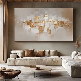 White gold Oversize Framed Oil Painting Canvas Artwork Extra Large Modern Palette Knife Texture Abstract Wall Art (Style: 1, size: 70x100cm)
