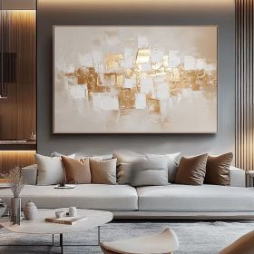 White gold Oversize Framed Oil Painting Canvas Artwork Extra Large Modern Palette Knife Texture Abstract Wall Art (Style: 1, size: 90x130cm)