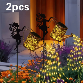 Solar Watering Can Lantern – Outdoor Fairy Light Garden Decor (Color: Warm 2 PCS)