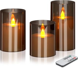 Flameless Candles 4" 5" 6" Set of 3 Acrylic Glass Pillars 3" Diameter Battery Operated Flickering Candles Include 10-Key Remote with Timer Function 40 (Color: Black)